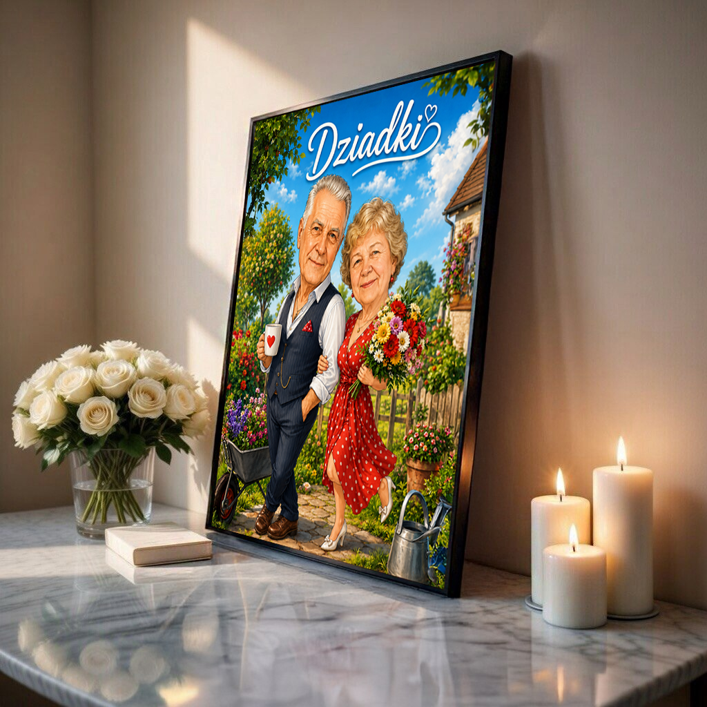Portret ze zdjęcia na plakacie Karykatura prezent dla dziadków - idamell.com