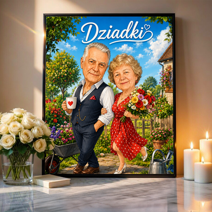 Portret ze zdjęcia na plakacie Karykatura prezent dla dziadków - idamell.com