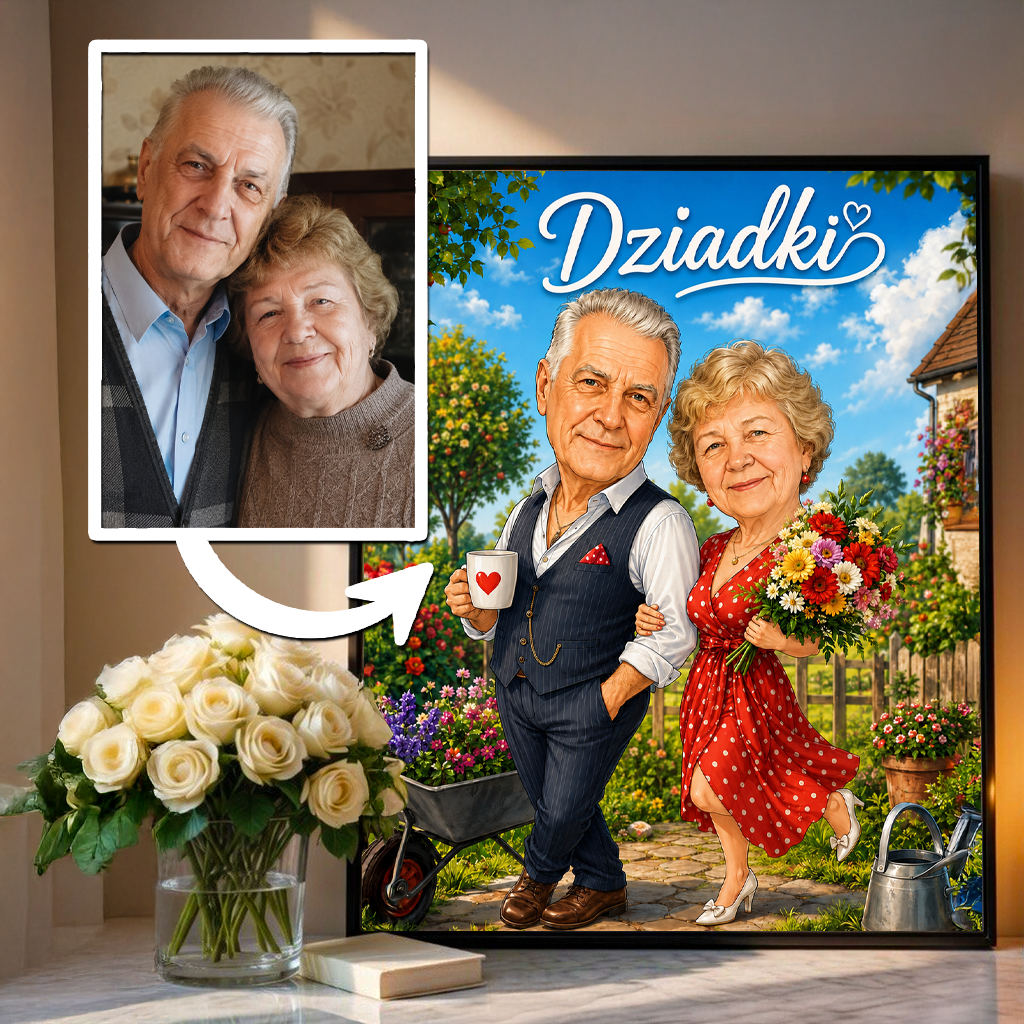 Portret ze zdjęcia na plakacie Karykatura prezent dla dziadków - idamell.com