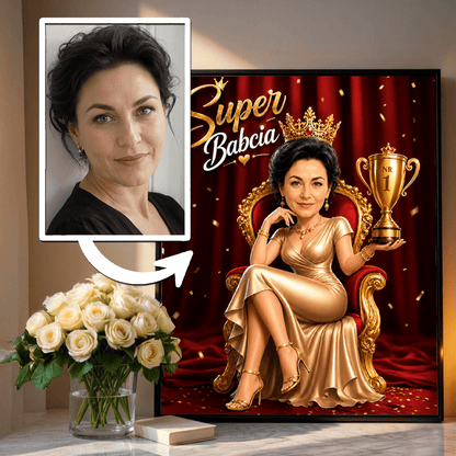 Portret ze zdjęcia na plakacie z napisem prezent dla babci - idamell.com