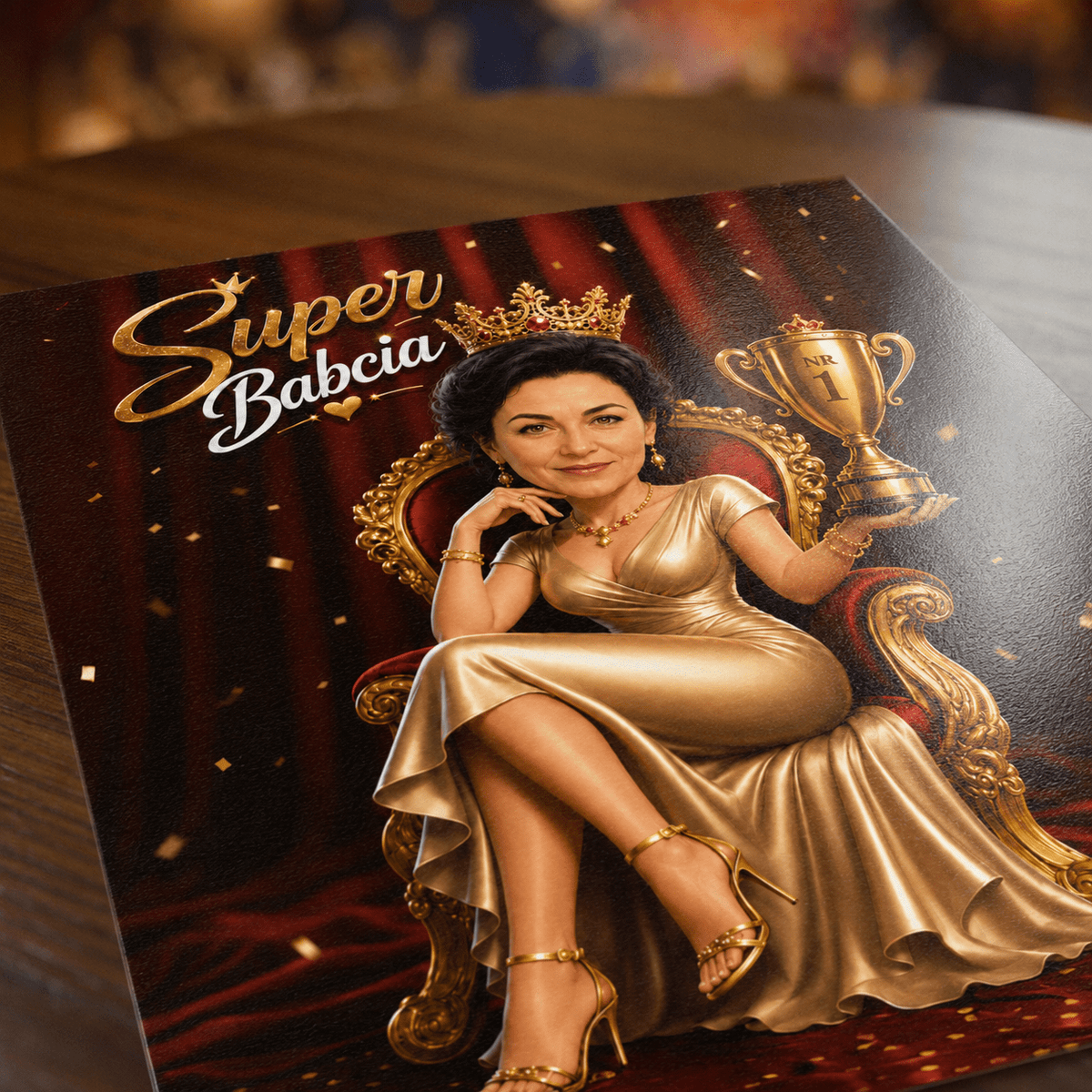 Portret ze zdjęcia na plakacie z napisem prezent dla babci - idamell.com
