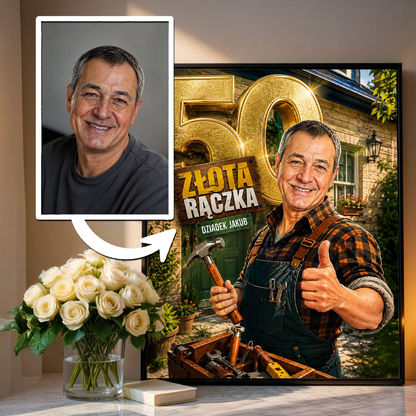 Portret ze zdjęcia na plakacie Złota Rączka prezent dla dziadka - idamell.com
