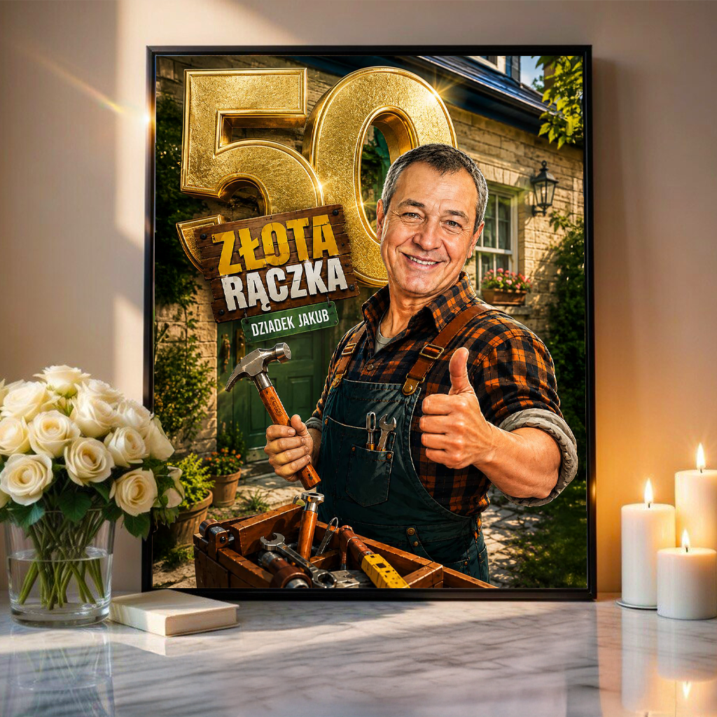 Portret ze zdjęcia na plakacie Złota Rączka prezent dla dziadka - idamell.com