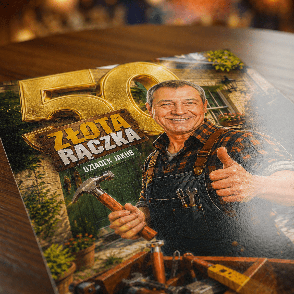 Portret ze zdjęcia na plakacie Złota Rączka prezent dla dziadka - idamell.com