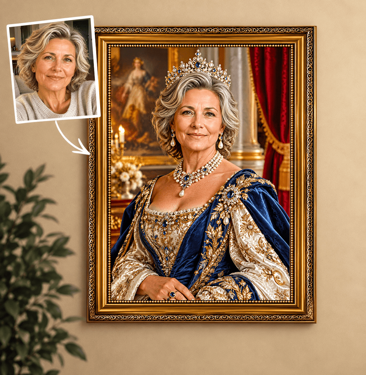 Portret ze zdjęcia na płótnie Babcia niczym królowa — prezent dla babci - idamell.com