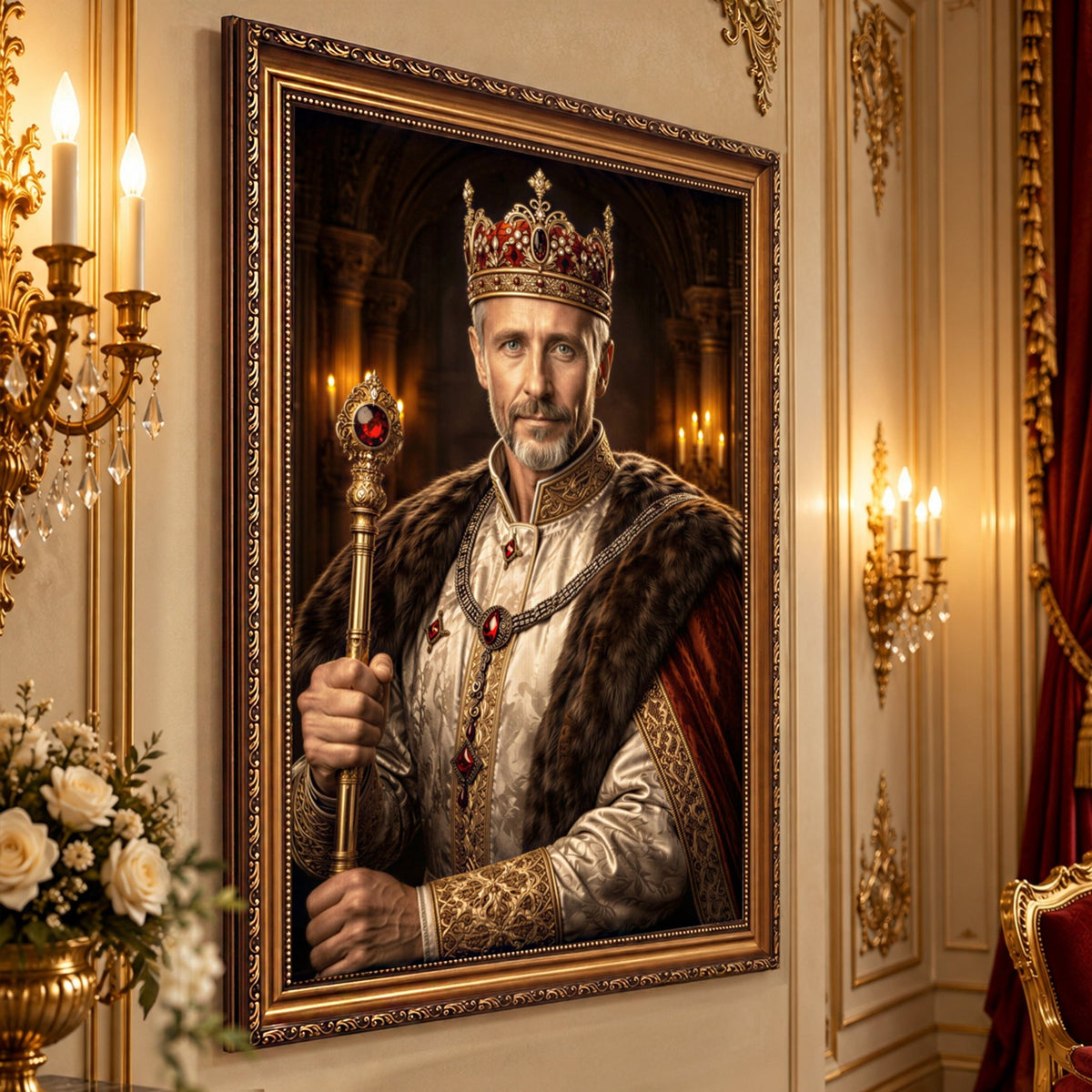 Portret ze zdjęcia na płótnie Dziadek król — prezent dla dziadka - idamell.com