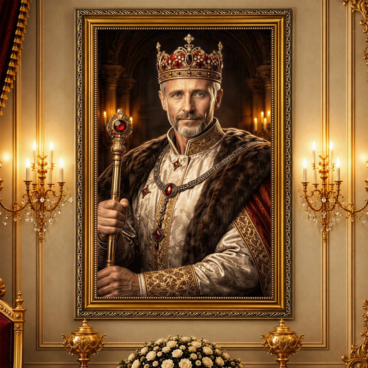 Portret ze zdjęcia na płótnie Dziadek król — prezent dla dziadka - idamell.com