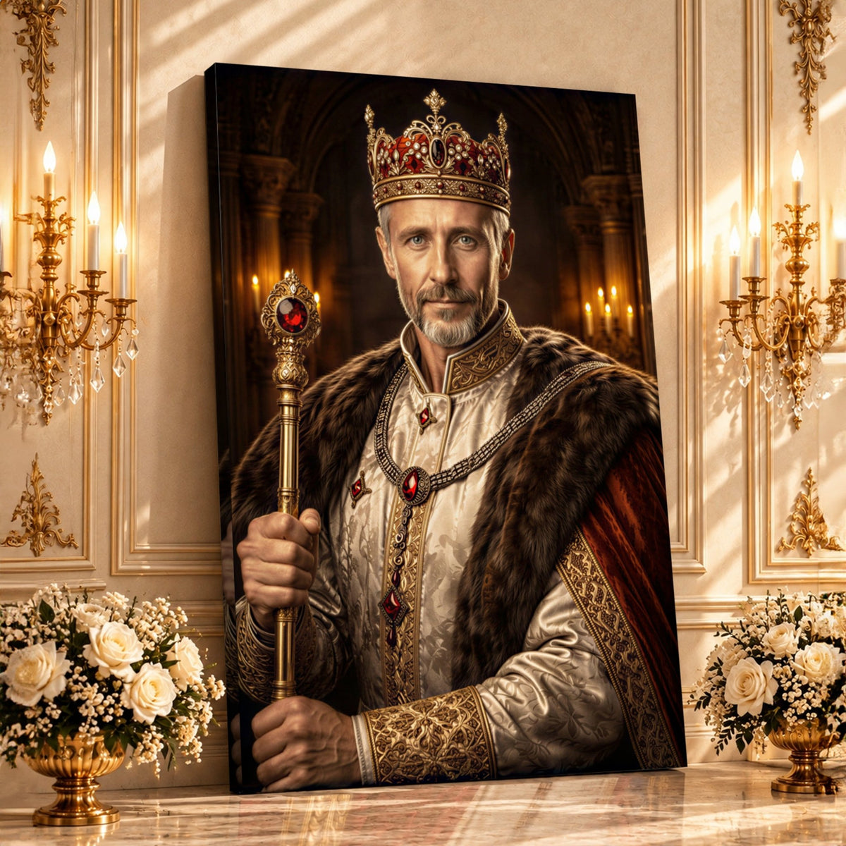 Portret ze zdjęcia na płótnie Dziadek król — prezent dla dziadka - idamell.com