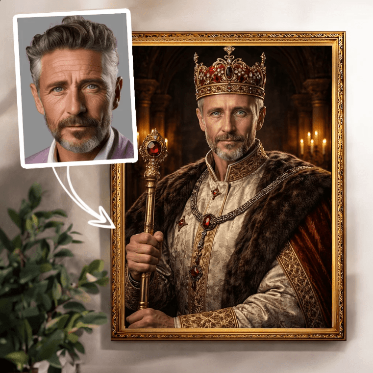 Portret ze zdjęcia na płótnie Dziadek król — prezent dla dziadka - idamell.com