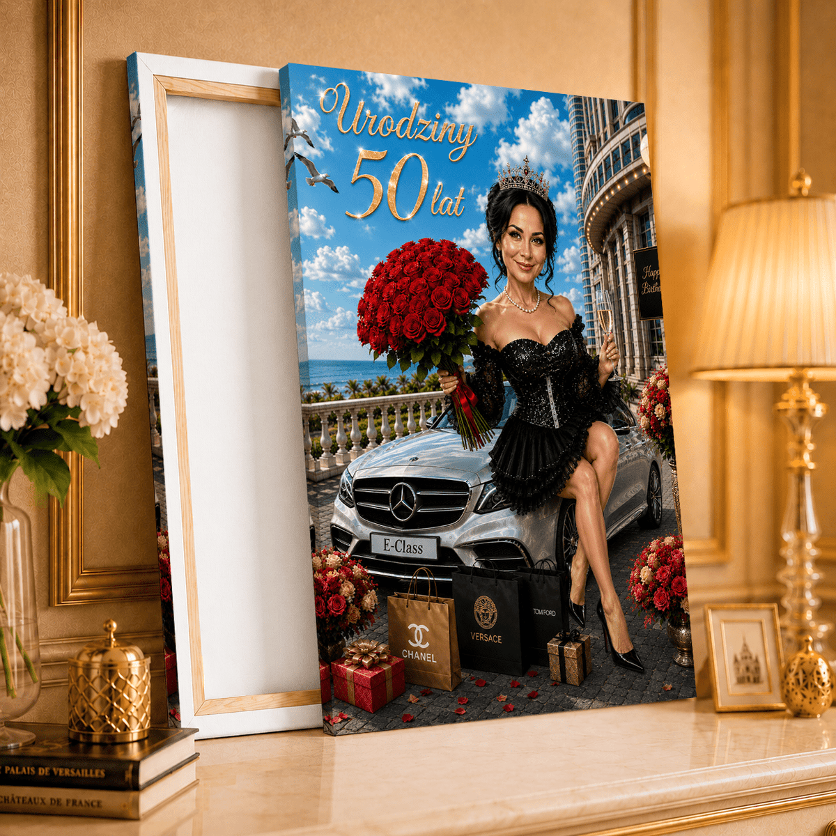 Portret ze zdjęcia na płótnie Ilustracja 50 prezent dla babci - idamell.com