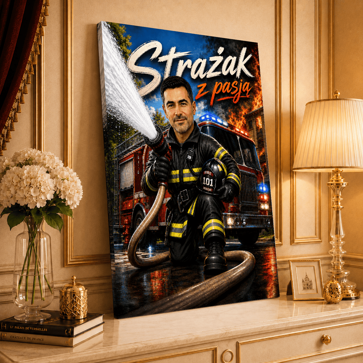 Portret ze zdjęcia na płótnie Ilustracja prezent dla strażaka - idamell.com