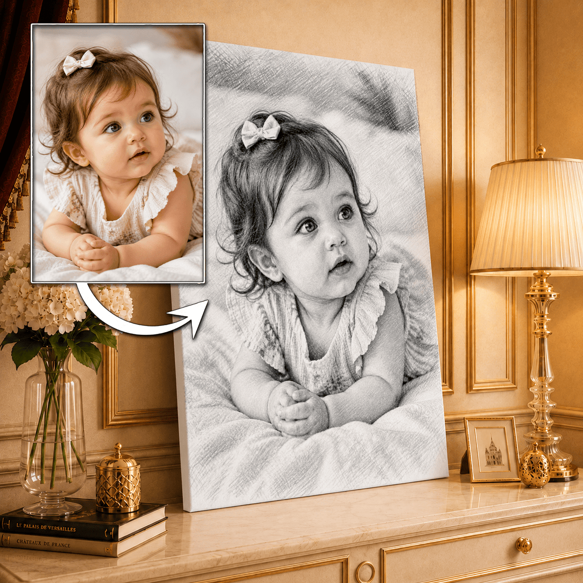 Portret ze zdjęcia na płótnie Klasyczny Szkic prezent dla rodziców - idamell.com