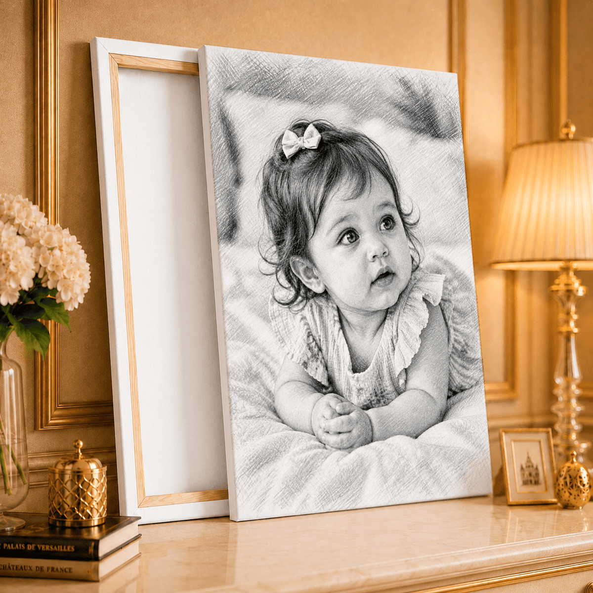 Portret ze zdjęcia na płótnie Klasyczny Szkic prezent dla rodziców - idamell.com