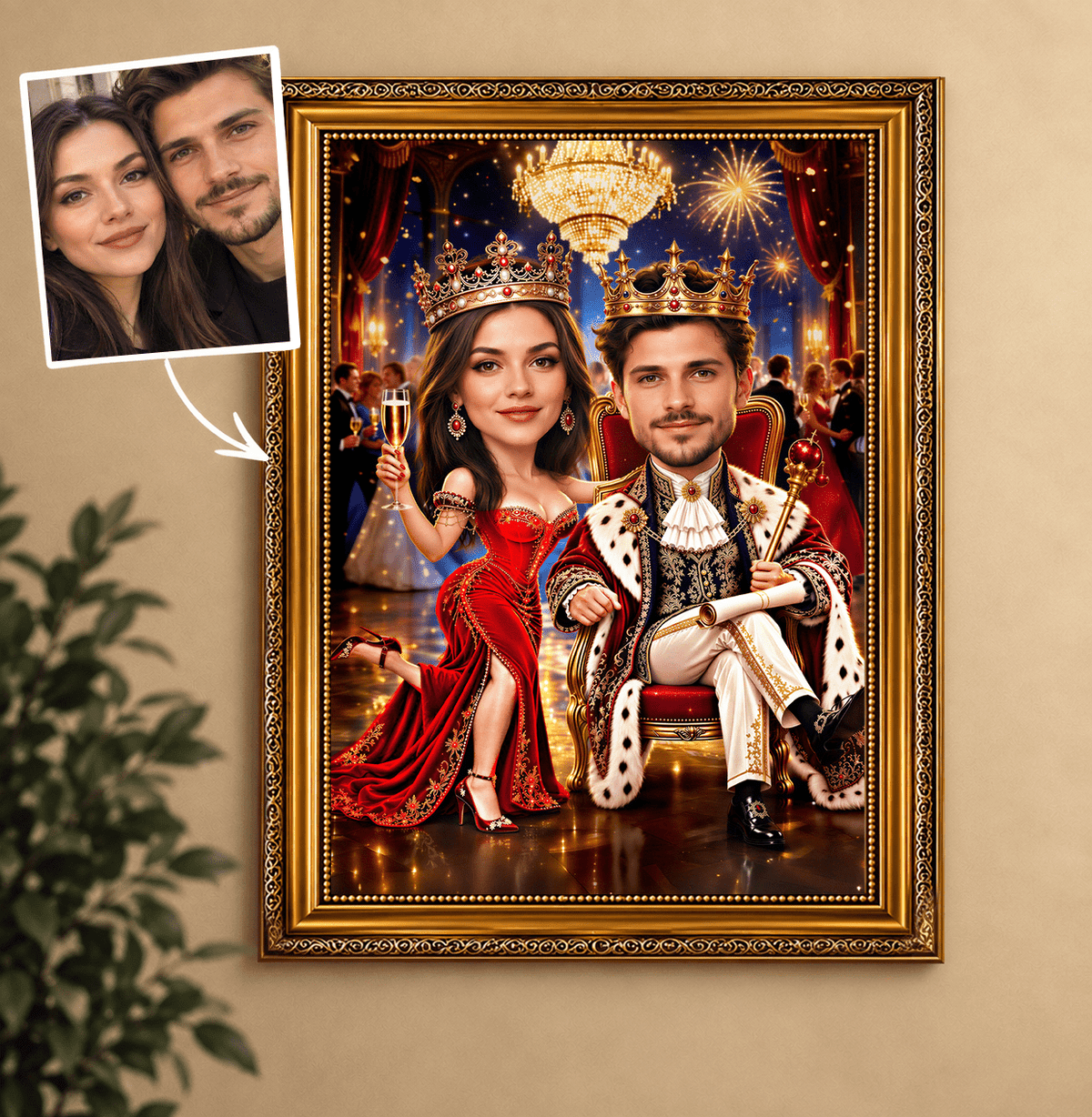 Portret ze zdjęcia na płótnie Król i królowa w stylu — prezent dla pary - idamell.com