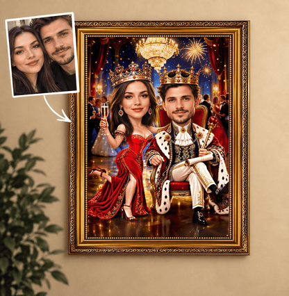 Portret ze zdjęcia na płótnie Król i królowa w stylu — prezent dla pary - idamell.com