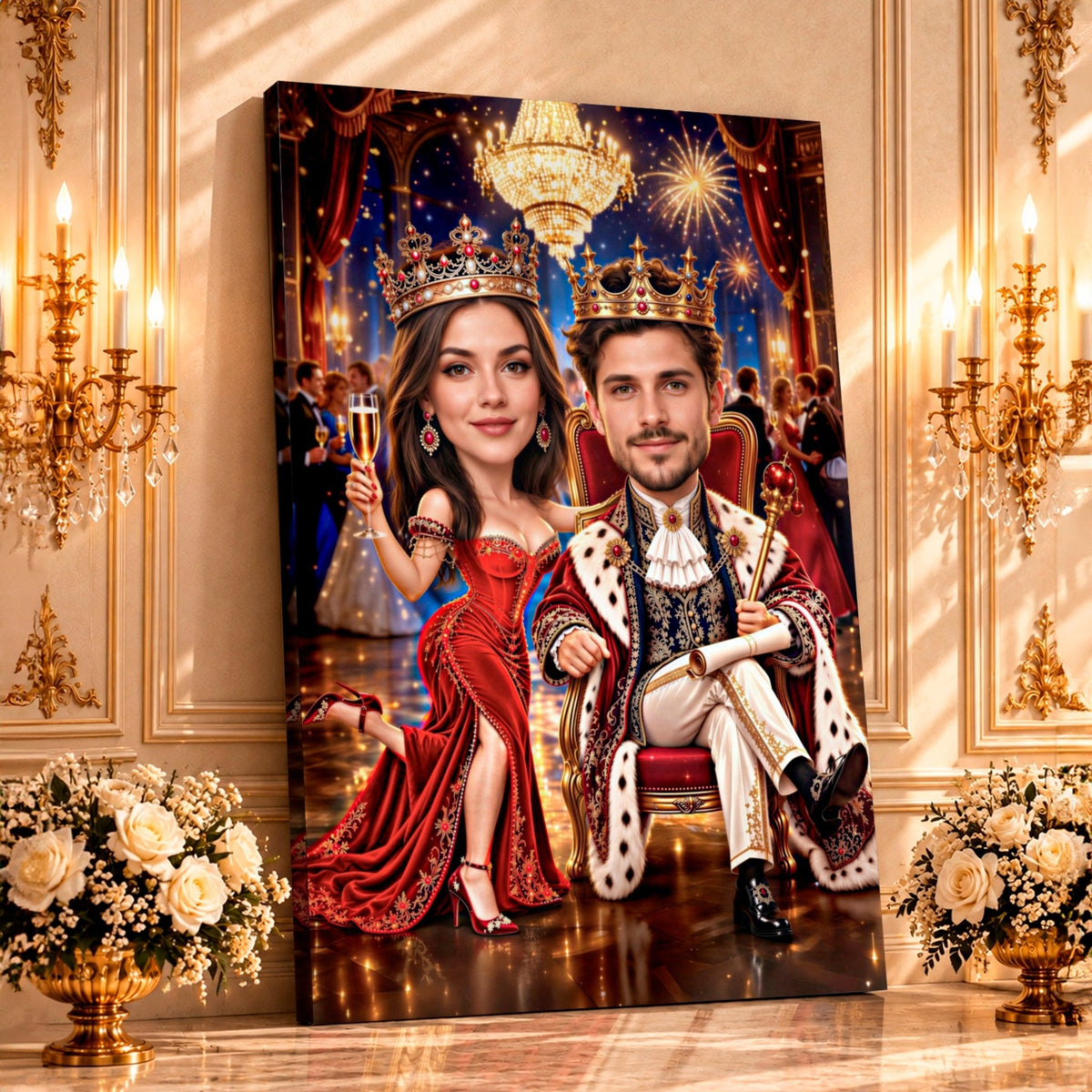 Portret ze zdjęcia na płótnie Król i królowa w stylu — prezent dla pary - idamell.com