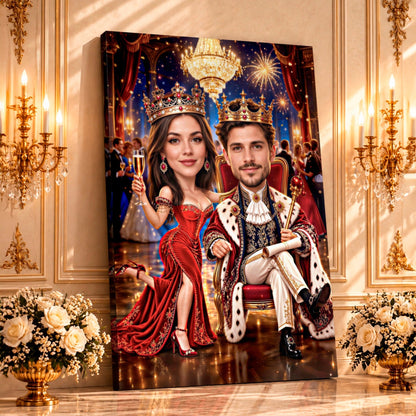 Portret ze zdjęcia na płótnie Król i królowa w stylu — prezent dla pary - idamell.com
