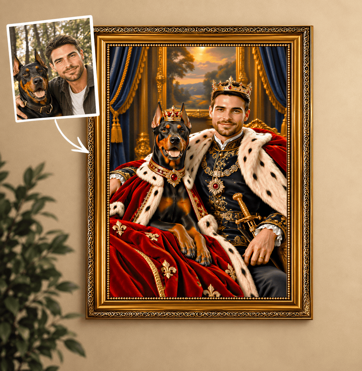 Portret ze zdjęcia na płótnie Królewski portret z psem — prezent dla chłopaka - idamell.com