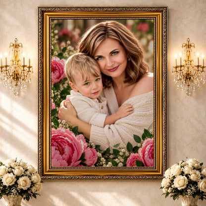 Portret ze zdjęcia na płótnie Mama i dziecko portret — prezent dla mamy - idamell.com