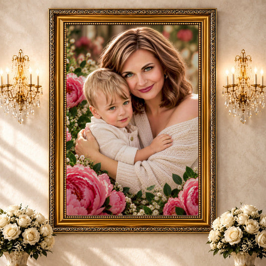 Portret ze zdjęcia na płótnie Mama i dziecko portret — prezent dla mamy - idamell.com