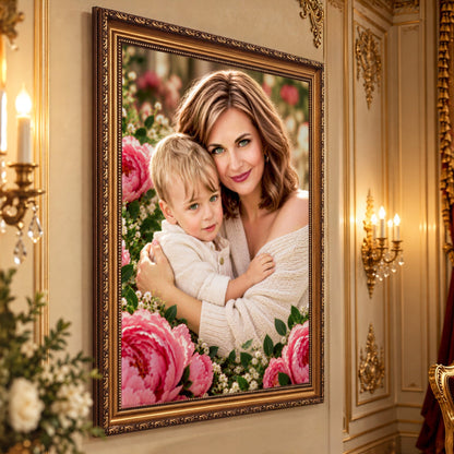 Portret ze zdjęcia na płótnie Mama i dziecko portret — prezent dla mamy - idamell.com