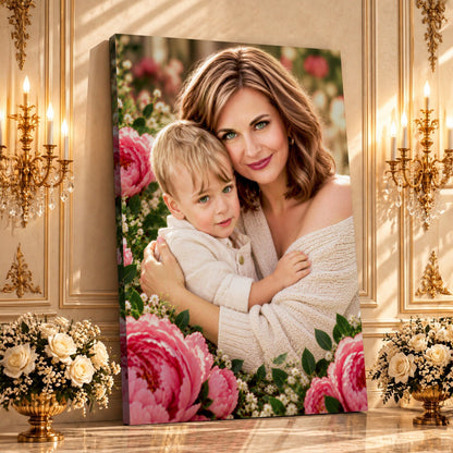Portret ze zdjęcia na płótnie Mama i dziecko portret — prezent dla mamy - idamell.com
