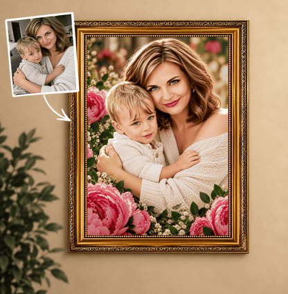 Portret ze zdjęcia na płótnie Mama i dziecko portret — prezent dla mamy - idamell.com