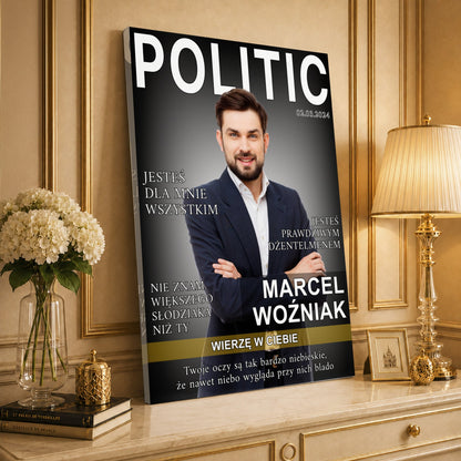 Portret ze zdjęcia na płótnie Okładka magazynu — prezent dla szefa - idamell.com