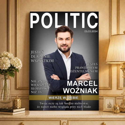 Portret ze zdjęcia na płótnie Okładka magazynu — prezent dla szefa - idamell.com