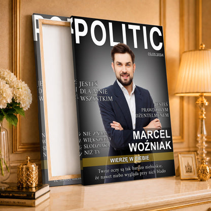 Portret ze zdjęcia na płótnie Okładka magazynu — prezent dla szefa - idamell.com