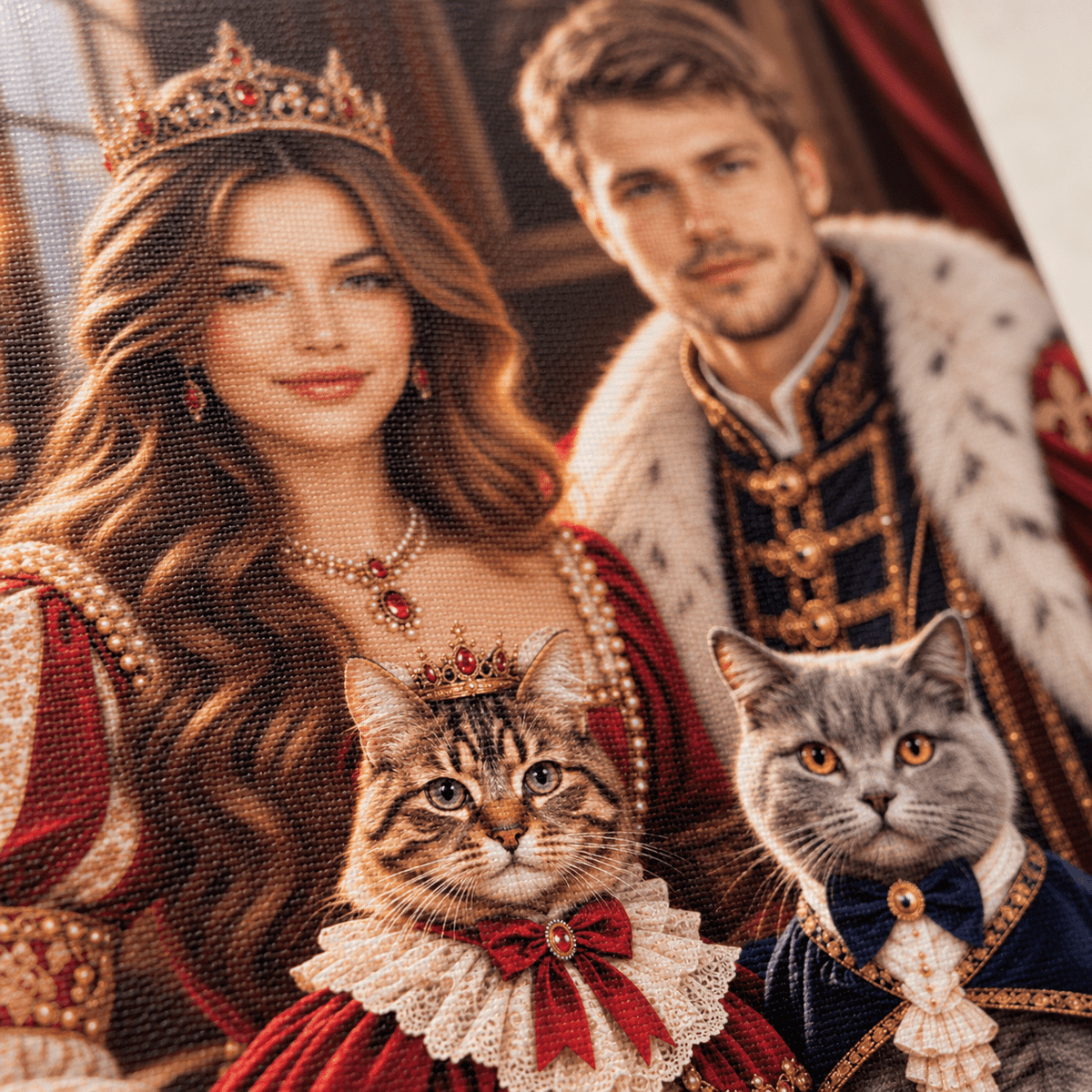 Portret ze zdjęcia na płótnie Para królewska z kotami — prezent dla pary - idamell.com