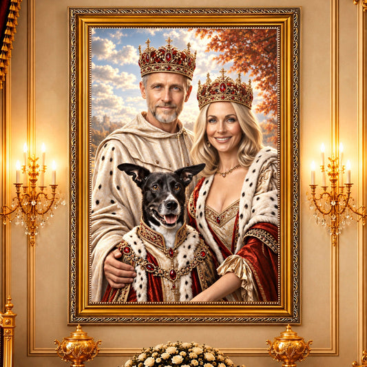 Portret ze zdjęcia na płótnie Para królewska z pupilem — prezent dla pary - idamell.com