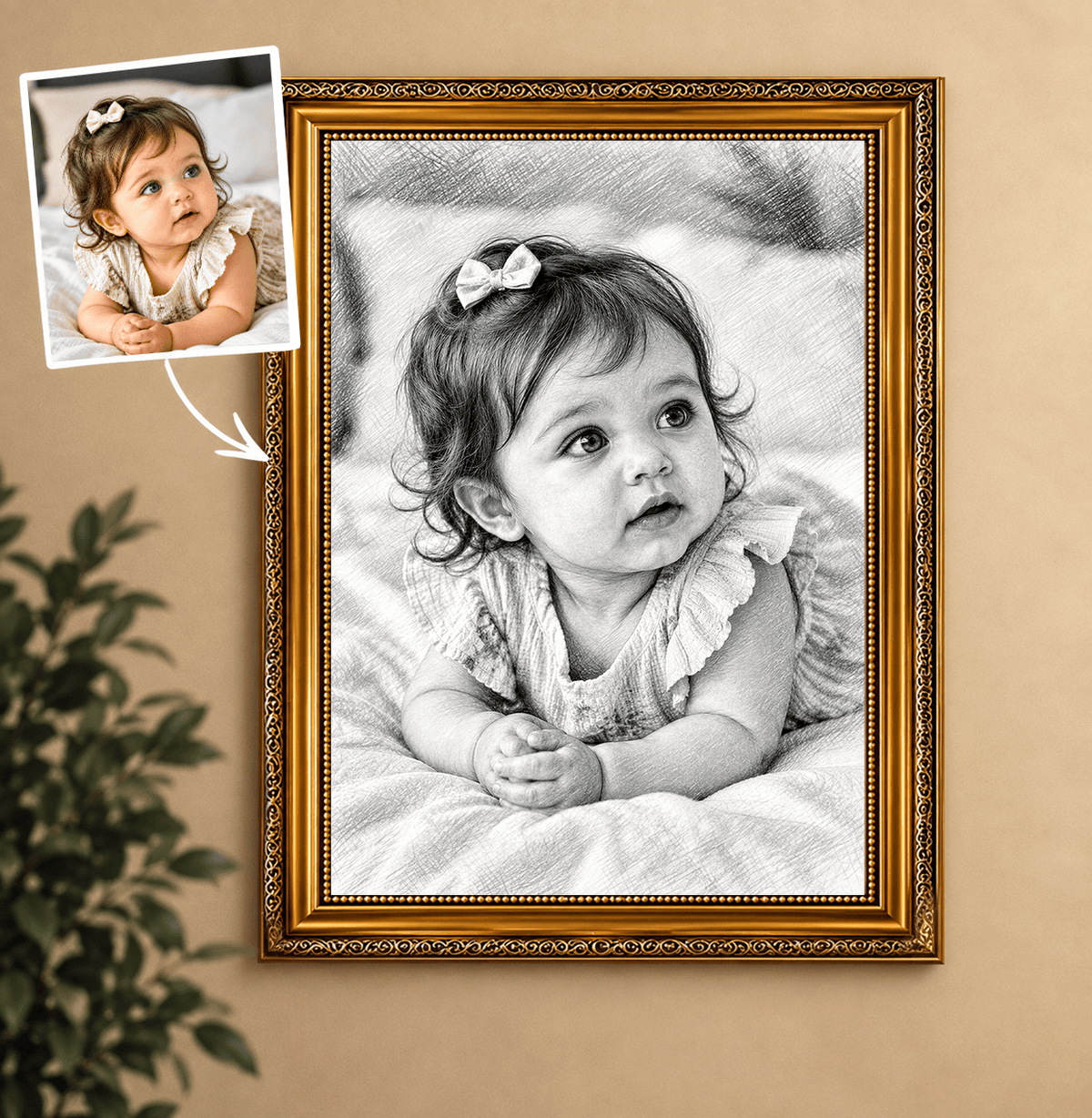 Portret ze zdjęcia na płótnie Portret dziecka w ołówku — prezent dla dziewczynki - idamell.com