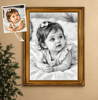 Portret ze zdjęcia na płótnie Portret dziecka w ołówku — prezent dla dziewczynki - idamell.com