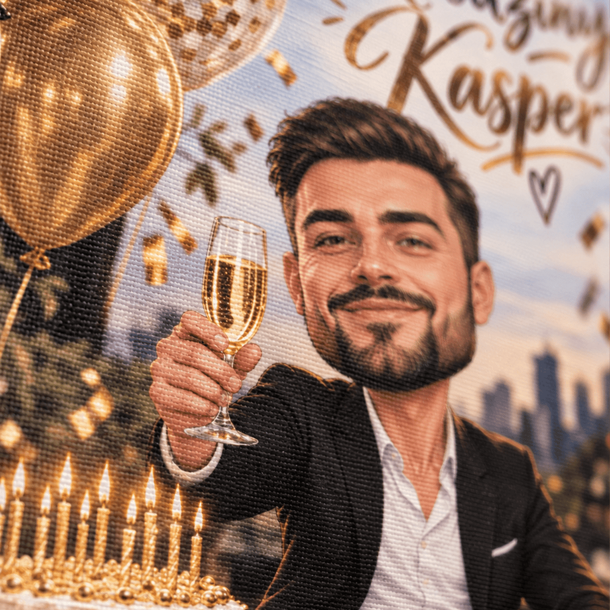 Portret ze zdjęcia na płótnie Urodzinowa niespodzianka — prezent na urodziny - idamell.com