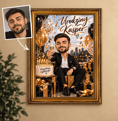 Portret ze zdjęcia na płótnie Urodzinowa niespodzianka — prezent na urodziny - idamell.com