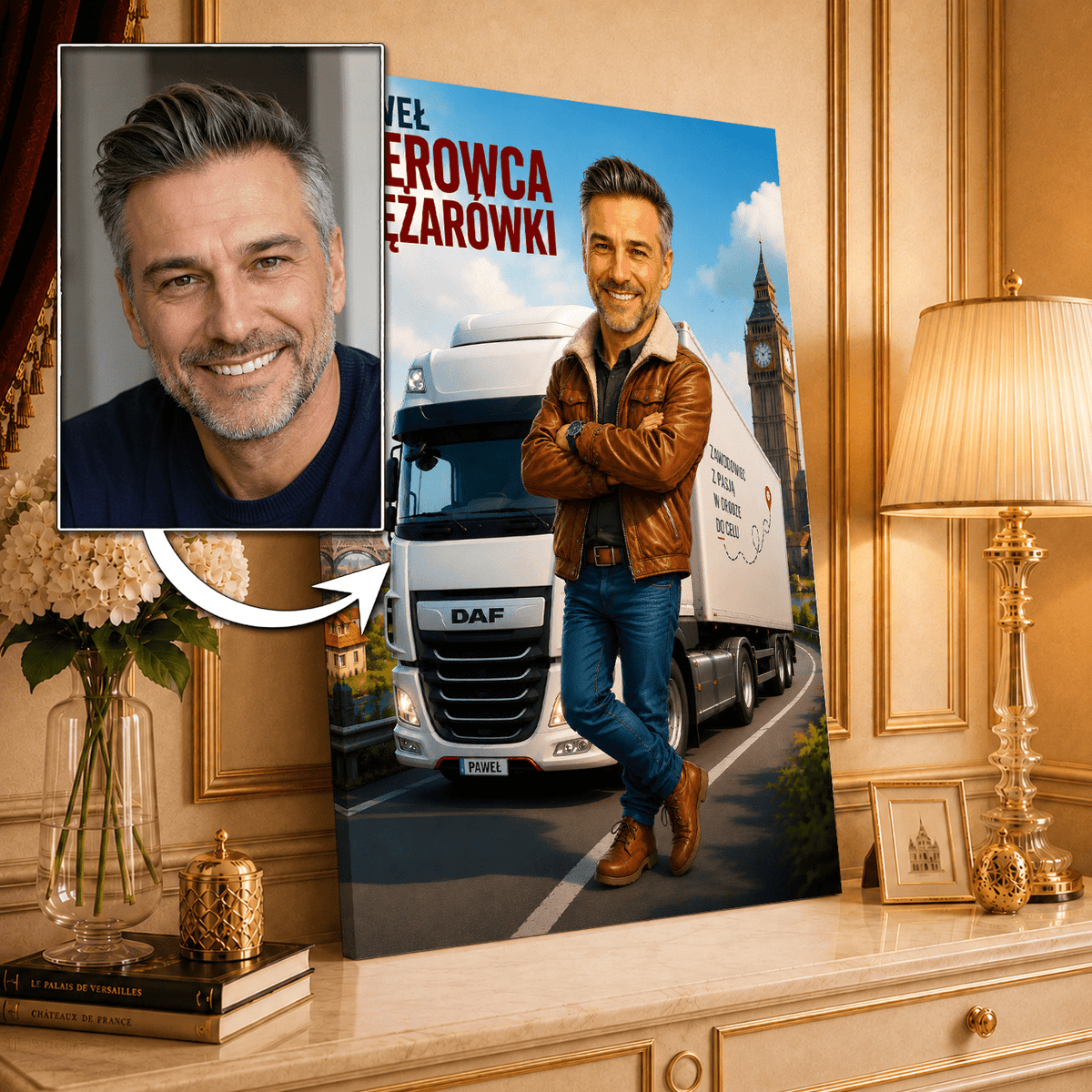 Portret ze zdjęcia na płótnie z jednym kadrem prezent dla kierowcy - idamell.com