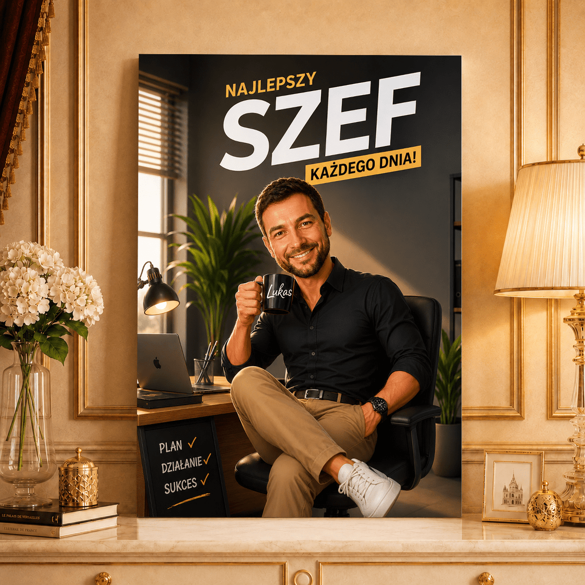 Portret ze zdjęcia na płótnie z życzeniami prezent dla szefa - idamell.com
