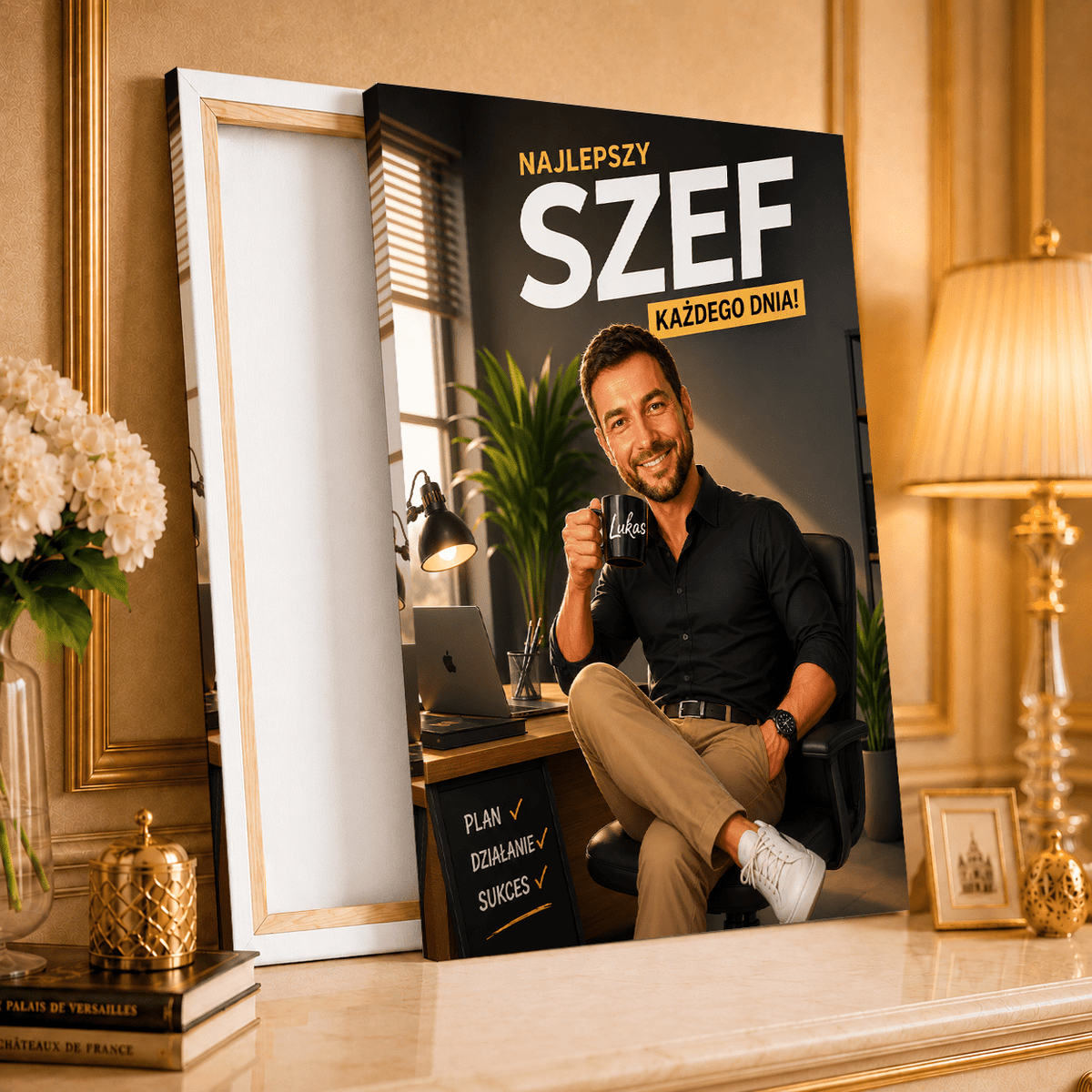 Portret ze zdjęcia na płótnie z życzeniami prezent dla szefa - idamell.com