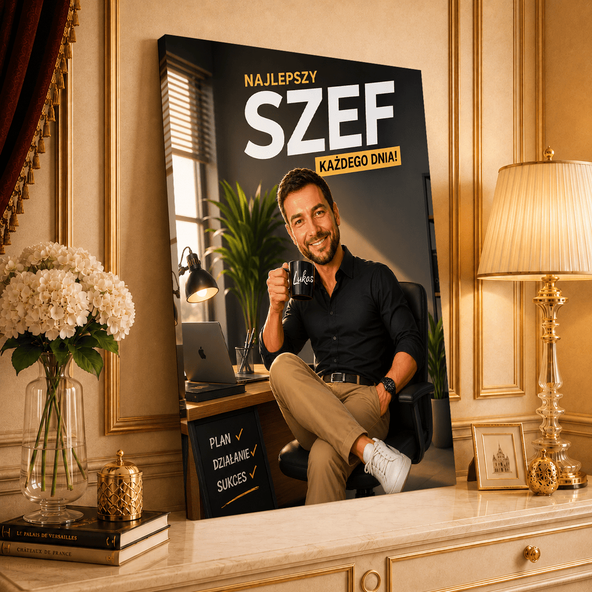 Portret ze zdjęcia na płótnie z życzeniami prezent dla szefa - idamell.com
