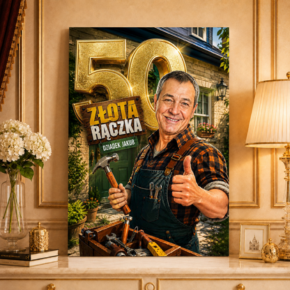 Portret ze zdjęcia na płótnie złota rączka prezent dla dziadka - idamell.com