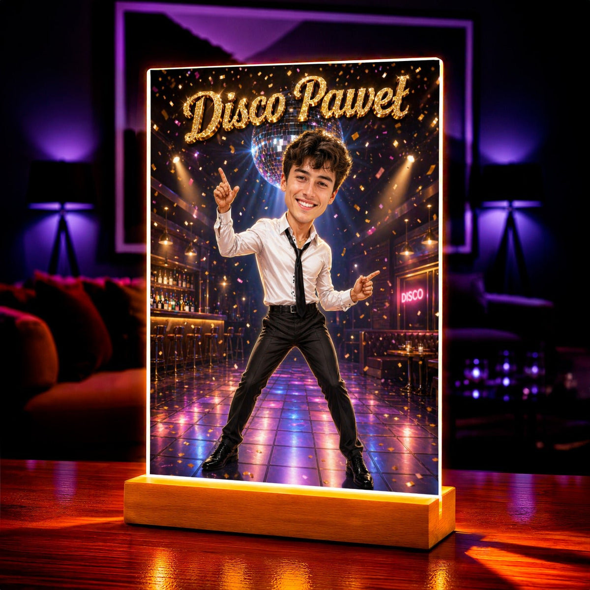 Portret ze zdjęcia na szkle akrylowym disco prezent dla mężczyzny - idamell.com