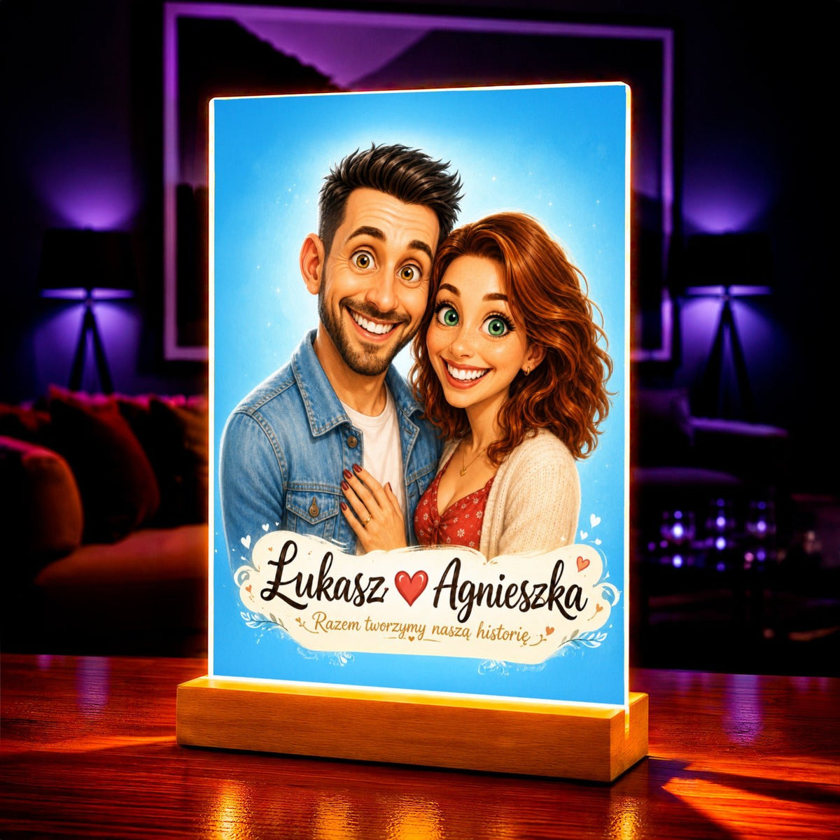 Portret ze zdjęcia na szkle akrylowym z imionami prezent dla pary - idamell.com