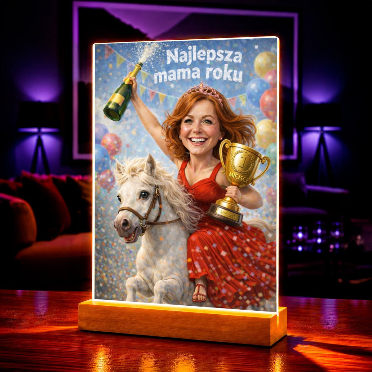 Portret ze zdjęcia na szkle akrylowym z podpisem prezent dla mamy - idamell.com