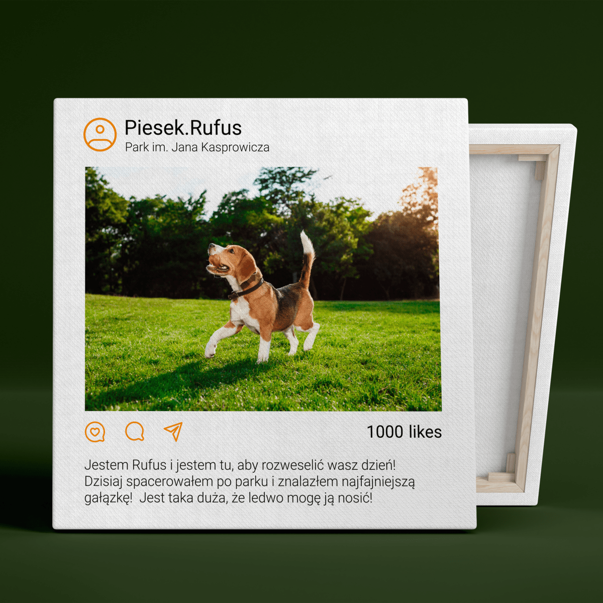 Post na instagramie pies - druk na płótnie, spersonalizowany prezent - idamell.com