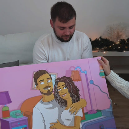 Portret ze zdjęcia na płótnie Para w rysunkowym stylu — prezent dla pary