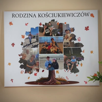 Kolaż ze zdjęć na płótnie Jesienne drzewo ze zdjęć — prezent dla dziadków