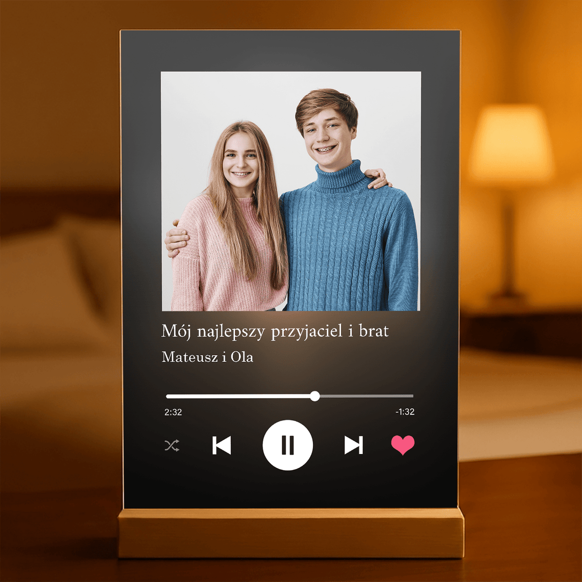 Prezent dla brata Spotify - magiczny druk na szkle akrylowym, personalizowany prezent - idamell.com