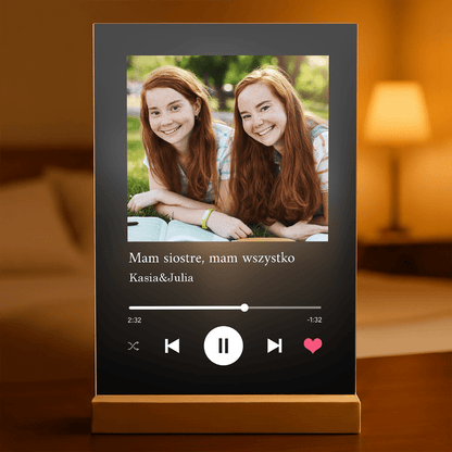 Prezent dla Siostry Spotify - magiczny druk na szkle akrylowym, personalizowany prezent - idamell.com
