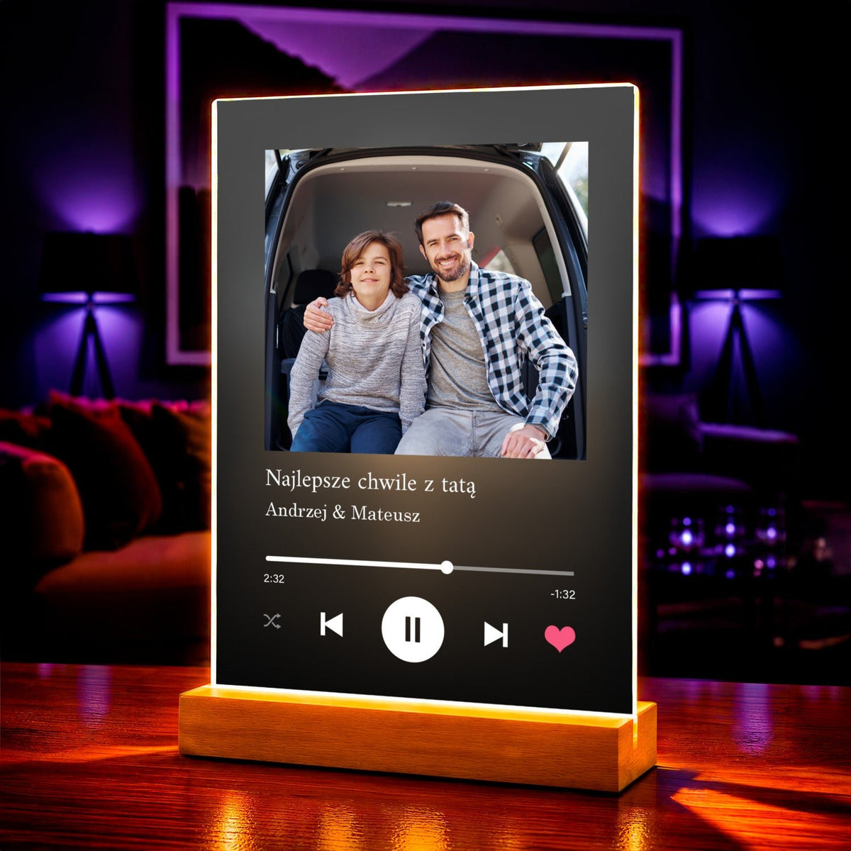 Prezent dla taty od syna Spotify - magiczny druk na szkle akrylowym, personalizowany prezent - idamell.com